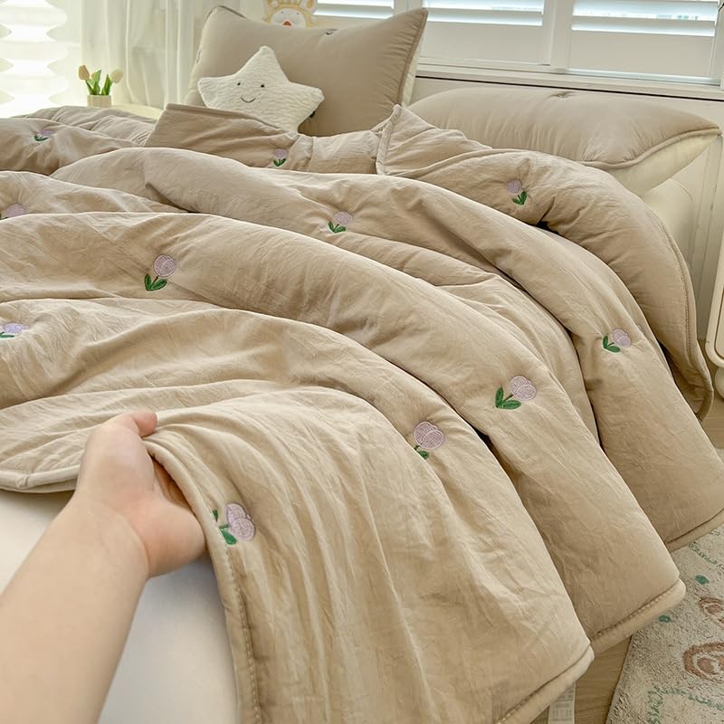 Odot Coverless Duvet 4.5 Tog for Single Double King Size, Summer Quilted Duvet Throw Blanket for Sofa Bed, Soft Lightweight Bedspreads Bed Coverlet Throw (Khaki,100x150cm)