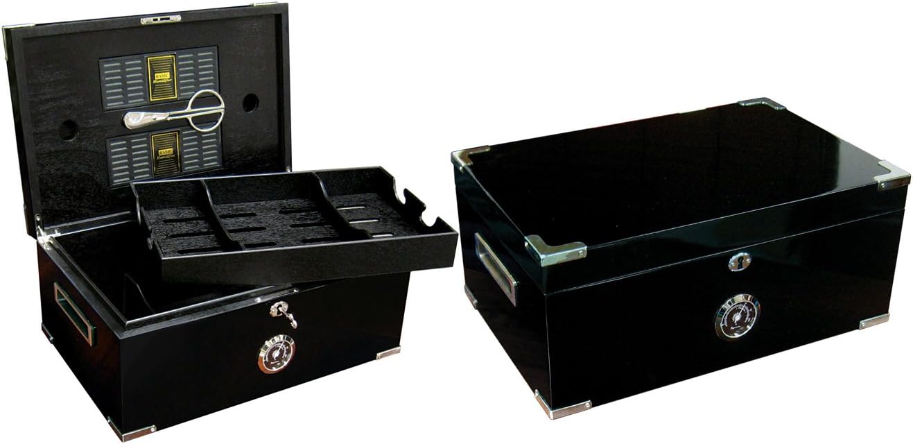 Prestige Import Group 120 Ct. Full Black Humidor w/ Scissors & Polished Hardware