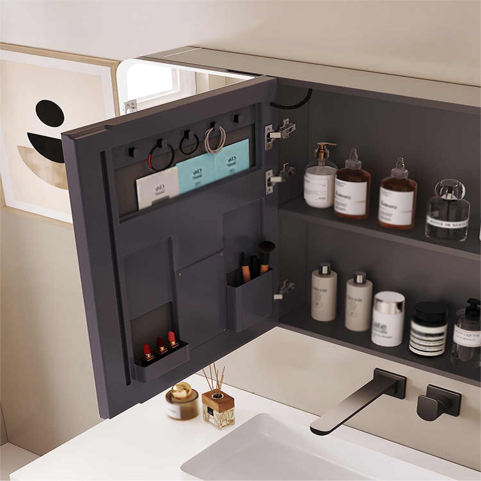 Badezimmerspiegel, Mit LED-Leuchten, geeignet for Verschiedene Szenarien wie Häuser(Grey,80 * 70cm/34.5 * 27.5in)