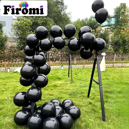 Image of Firomi Shiny Party Black Balloons 12-inch 100 Pack (with 3 Ribbons) | Metallic Thicken Big Helium Round Black Latex Balloon for Birthday Party