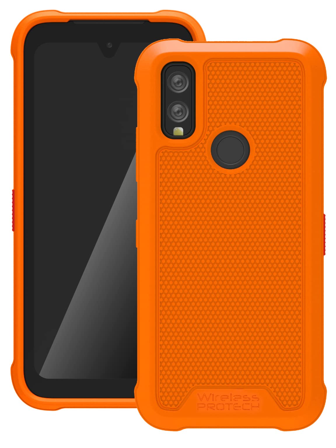 Wireless PROTECHCase Compatible with Kyocera DuraSport 5G Phone Model C6930, Durable Slim Flexible TPU Case with Red Emergency SOS Identifier Button (Orange)