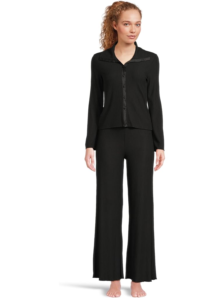 Black Cosabella Baciami Wrap Top Pant Pajama Set
