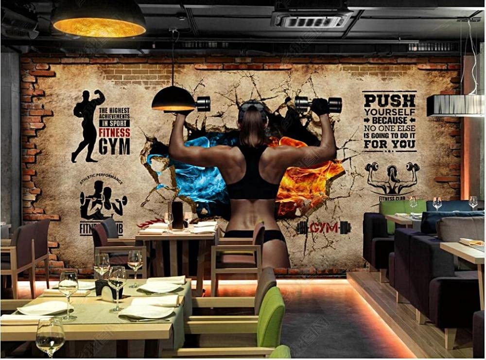 Photo murale 3D brique rétro WLLLO 300x210 cm pour décoration de club de sport