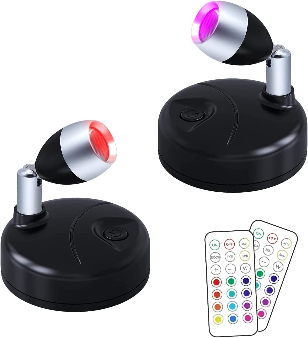 Wireless LED Spotlight with Remote Control 2 Pack Black RGB Battery Spot Lights