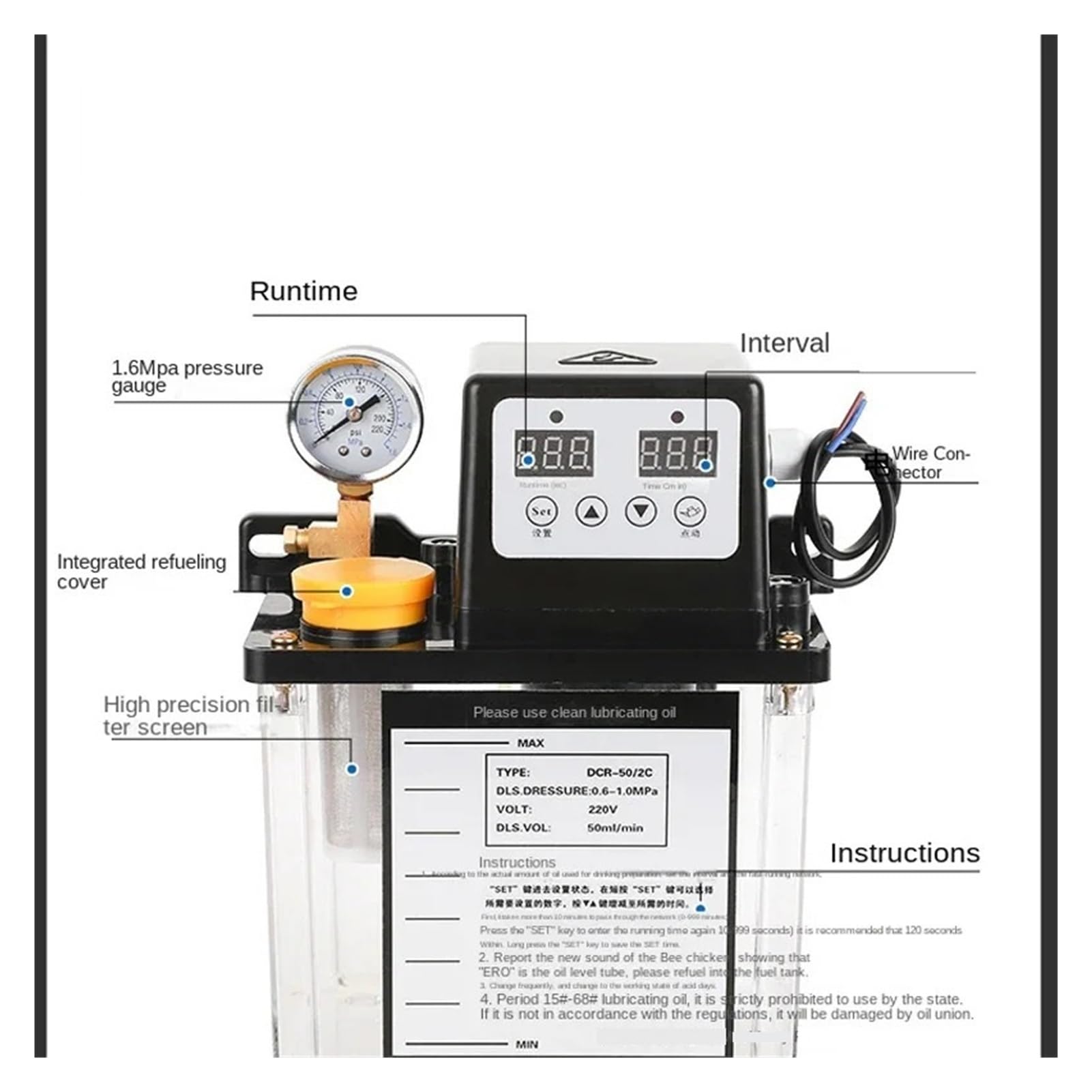 Automatyczna pompa oleju smarowego CNC 220 V, pompa olejowa do obrabiarek, pompa tokarska, elektryczna prowadnica oleju(1,0 l (110 V)