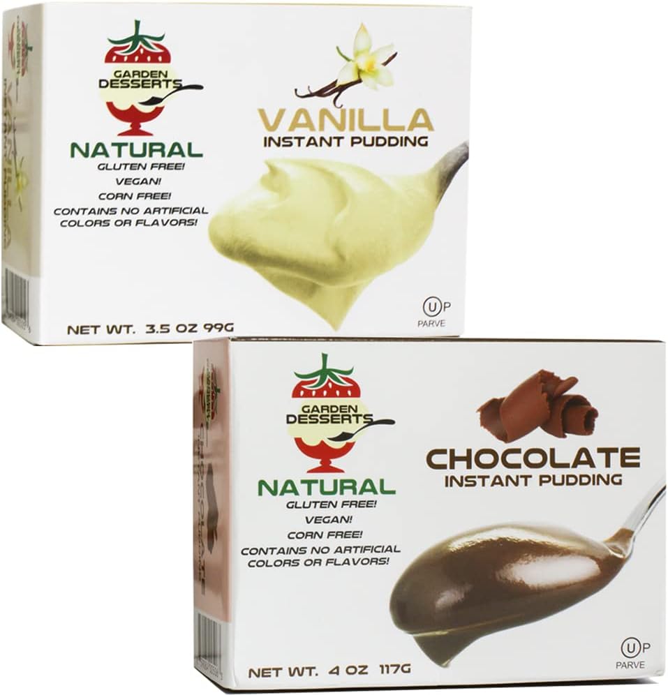 Natural Instant Pudding Mix - Delicious Chocolate & Vanilla Pudding Mix by Garden Desserts - Includes 1 Chocolate & 1 Vanilla. Quick Vegan Dessert, Gluten Free, Kosher 4 Oz (2 Pack, Variety)