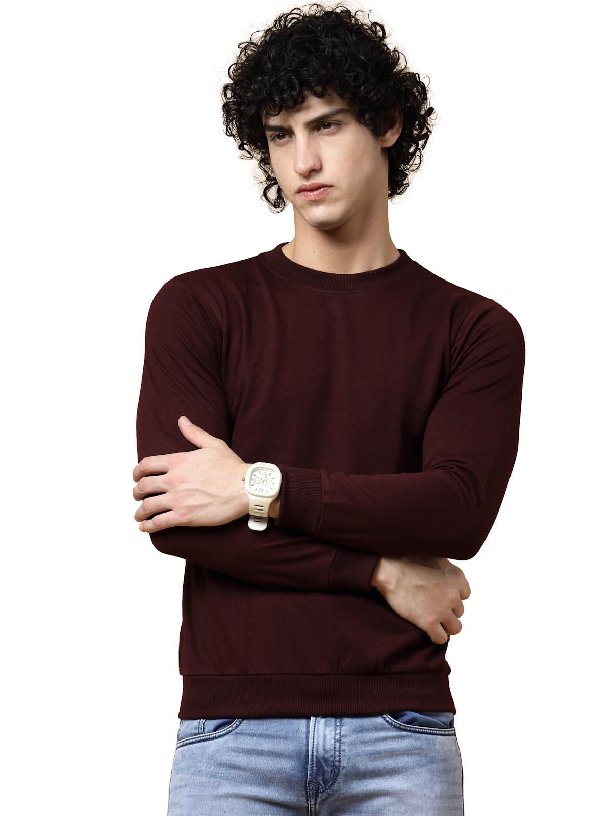 Rigo Terry Solid Printed Winter Wear Sweatshirt for Men | Round Neck Sweatshirt for Men | Full Sleeves Sweatshirt for Men-image-11
