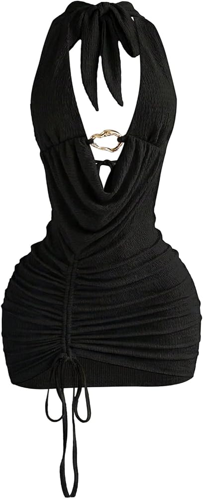 SHENHE Women's Sexy Cowl Neck Halter Mini Dress Backless Bodycon Club Dress