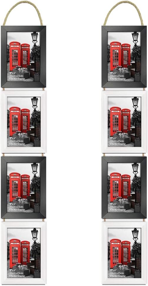EdenseeLake 4x6 Collage Picture Frame Set, 8 Opening Vertically Hanging Rope Photo Frames for Wall Decor