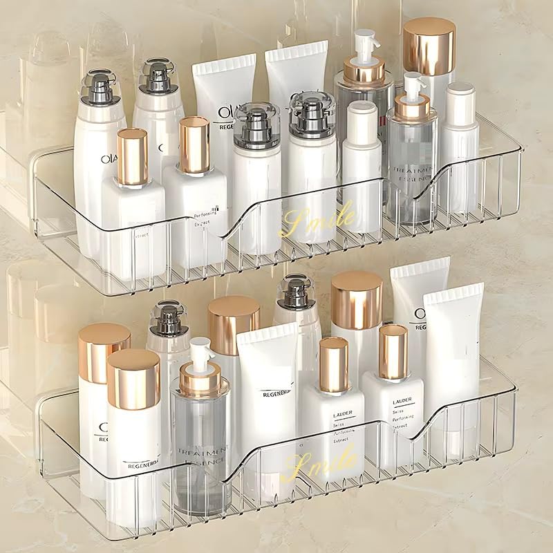 Transparent Acrylic Bathroom Shelf | No-Drill Wall Mounted Bathroom Organizer for Shampoo, Conditioner & Skincare | Rustproof Shower Shelf for Bathroom, Kitchen & Wash Basin (1)-image-3