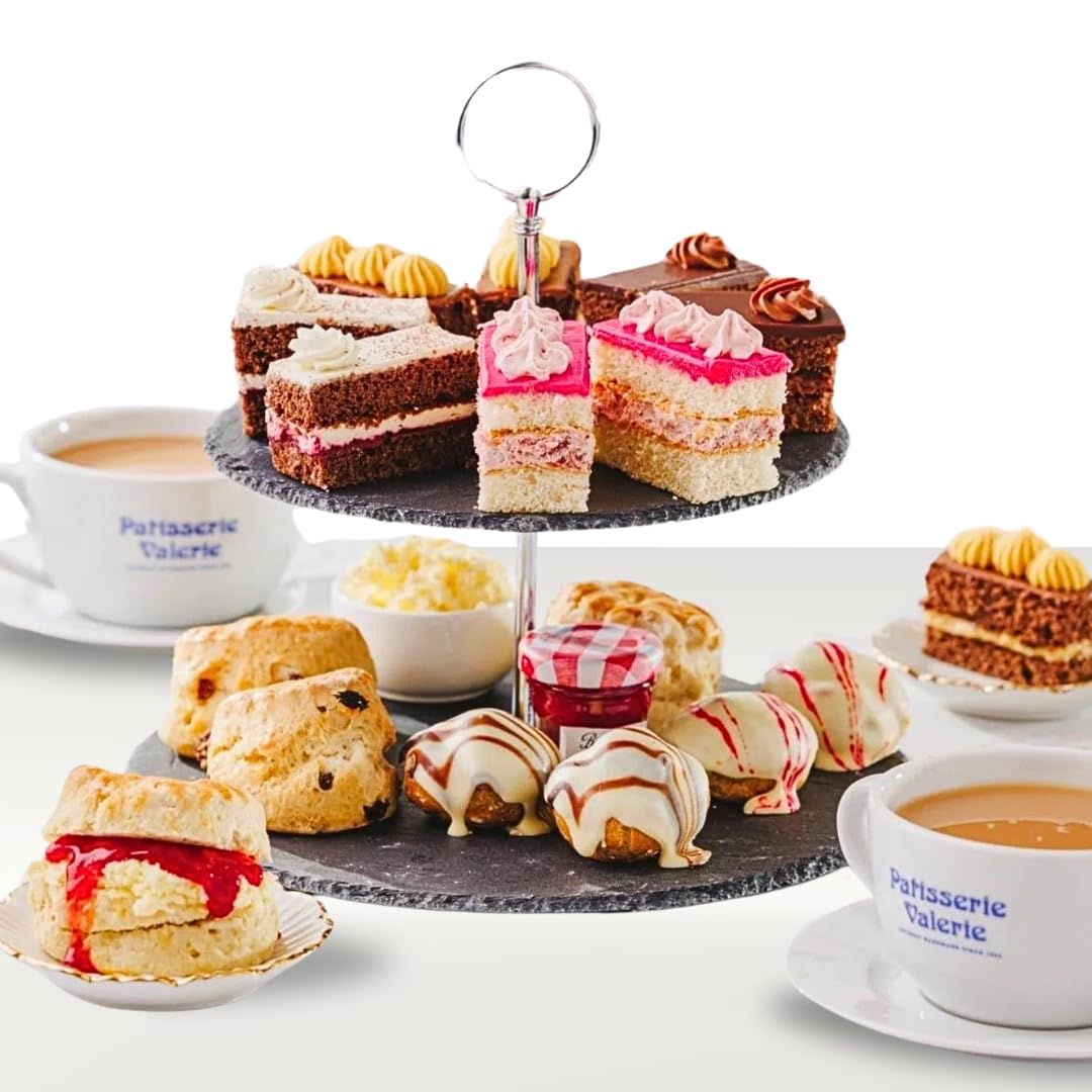 Patisserie Valerie Madame Valerie's Afternoon Tea Hamper for 2 - Miniature Patisserie, Scones, Jam, Clotted Cream & Tea Gift Set