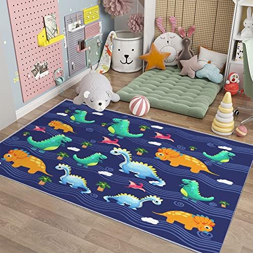 Cartoon Dinosaur Rugs for Boys Bedroom Kids Area Rug Dinosaur Room Decor Boys Playroom Rug Kids Carpet Playmat Non Slip Crystal Polyester Dinosaur Rug for Playroom Living Room 59"*39" 4 61ASB79XKvL. AC