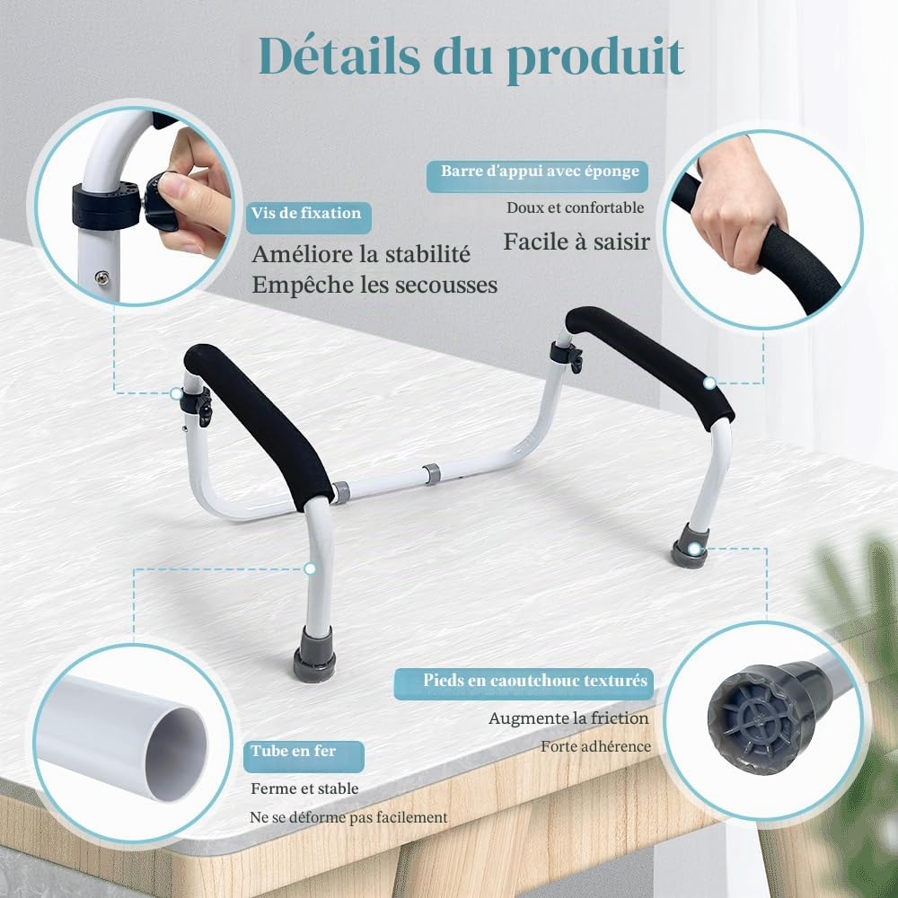 Support d'aide à la mobilité et à la vie quotidienne - Barre d'appui pour personnes âgées - Poignée de sécurité pour canapé handicapé - Largeur réglable