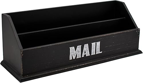 Miniatura 6 de Organizador de escritorio de oficina de madera rústica y estante de correo con acabado de madera envejecida, 12 x 4 x 5 pulgadas (gris)