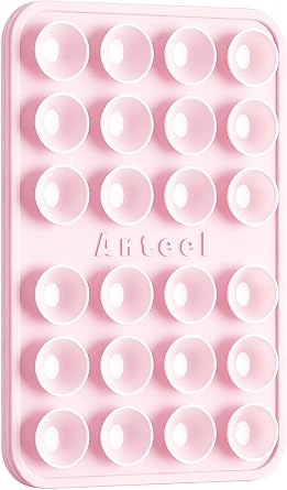 Anteel Classic - Silicone Suction Phone Case Adhesive Mount - Enhanced Suction Power and Upgraded Thickened Sticky Phone Grip, Durable, Hands-Free Sticky Phone Holder, 2.28"x3.46" Light Pink