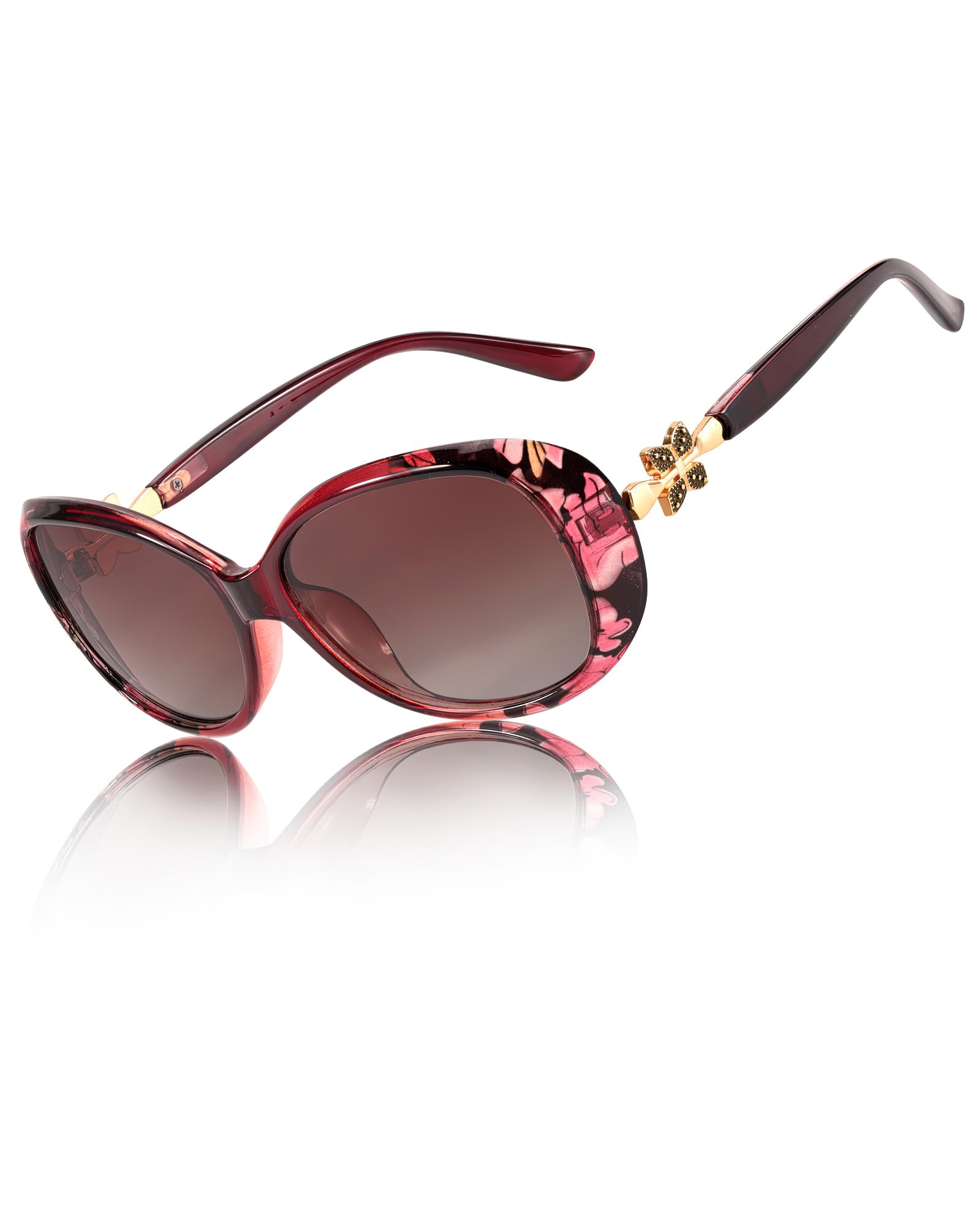 LVIOE Vintage Oval Polarized Sunglasses for Women UV400 Protection Four-leaf Clover Trim Driving Shades LS331