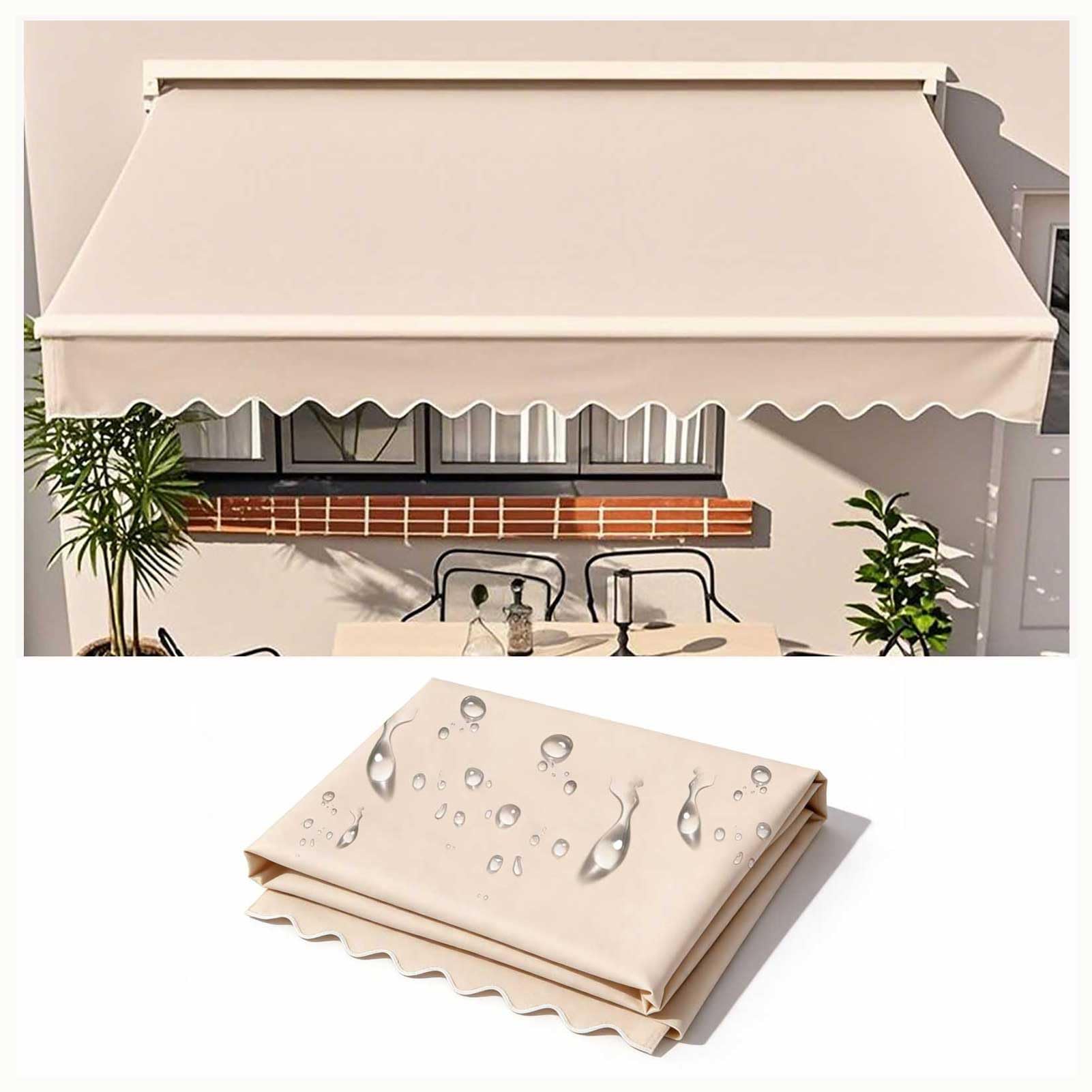 5.5x3.7m Retractable Patio Awning Replacement Fabric (Without Frame) Sun Shade Awning Cover Waterproof Outdoor Patio Customisable Canopy, Beige