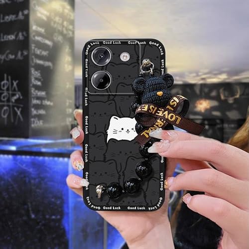 Lulumi-Phone Case Compatible with Xiaomi Poco M7 Pro 5G, Anti-knock Bear bracelet Waterproof cute Back Cover Black pearl pendant