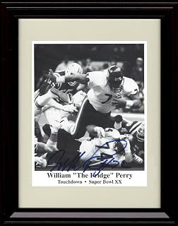 William Perry - Chicago Football Autograph Promo Print - The Fridge Black And White TD SB XX - Framed 8x10