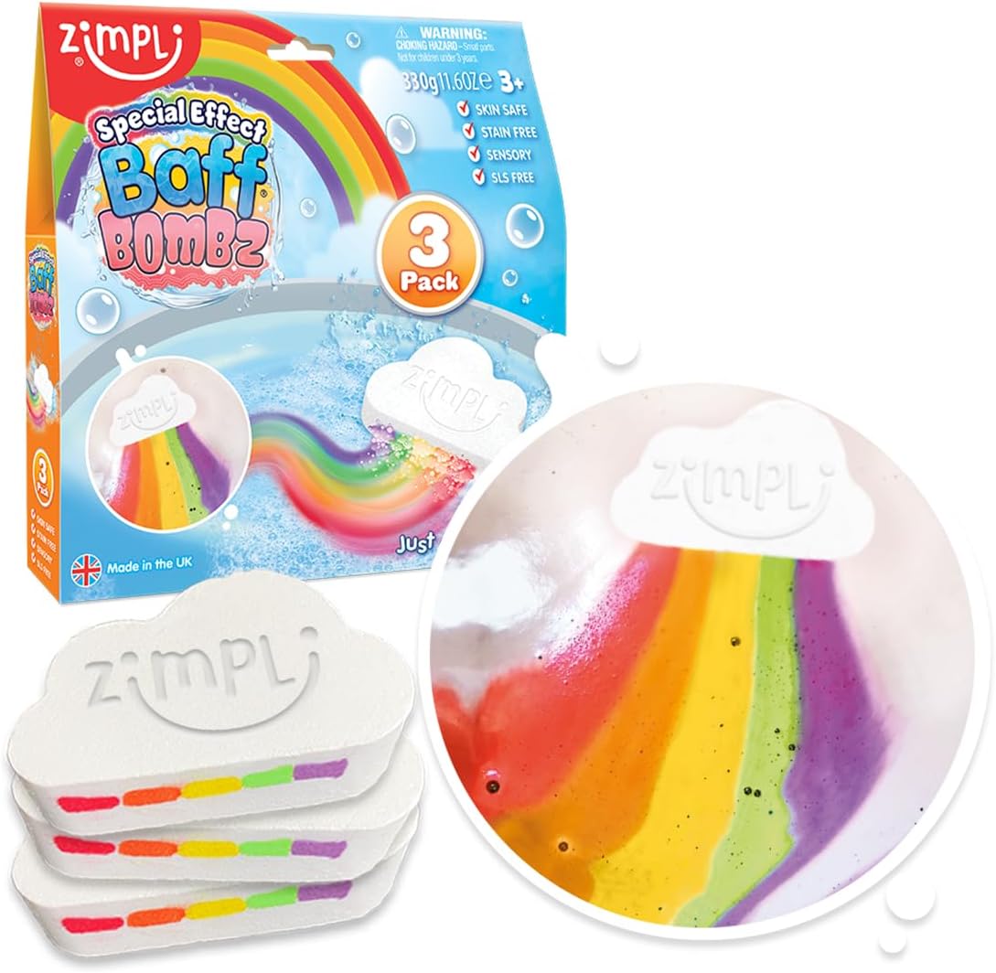 Kids 3 x Large Cloud Rainbow Bath Bombs from , Special Effect Bath Bombs for Children, Handmade Bubble Bath Fizzies Gift Set, Organic Moisturising Vegan Friendly and Cruelty Free