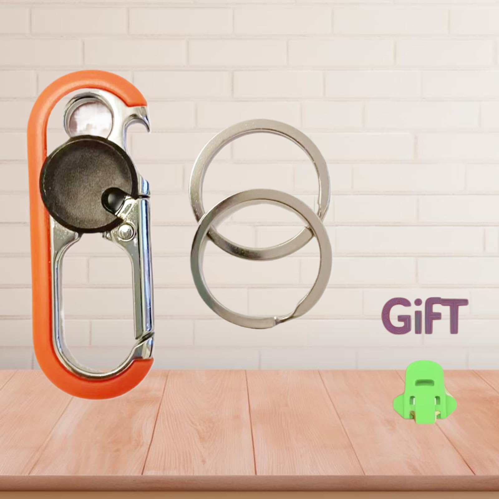Carabiner Keychain, Aluminum Alloy Orange for Men - Bottle Opener Keychain with 2 Rings, Quick Release, Zinc Alloy?