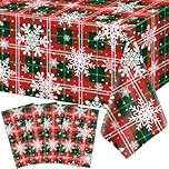 4 Pcs Christmas Tablecloth Buffalo Plaid Table Cover Winter Snowflake Tablecloth Checkered Xmas Table Cover Christmas Decorations Winter Xmas Party Decor New Year Holiday Party Supplies 86 x 51 Inch