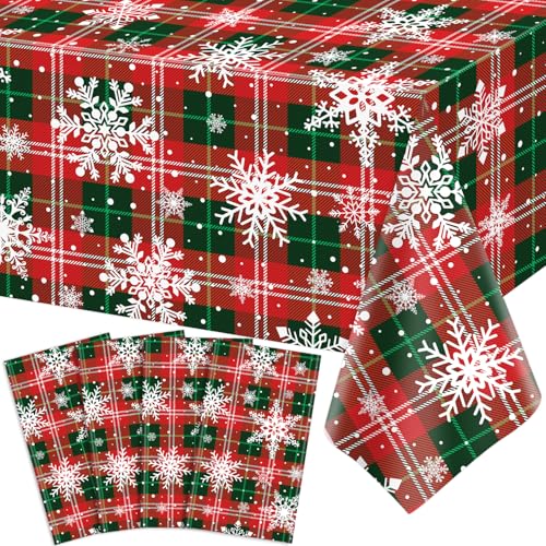 4 Stück Weihnachtstischdecken Buffalo Karomuster Tischdecke Winter Schneeflocken Tischdecke Karierte Weihnachtsdekorationen Winter Weihnachtsfeier Dekoration Neujahrsfeier Partyzubehör 86 x 51 Zoll