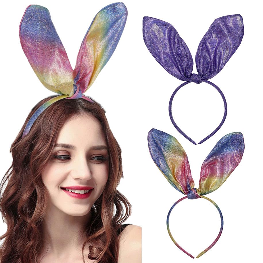 Diadema de orejas de conejo para niñas, orejas de conejo rosa, diadema de conejo con purpurina, lindo disfraz para fiesta y cosplay
