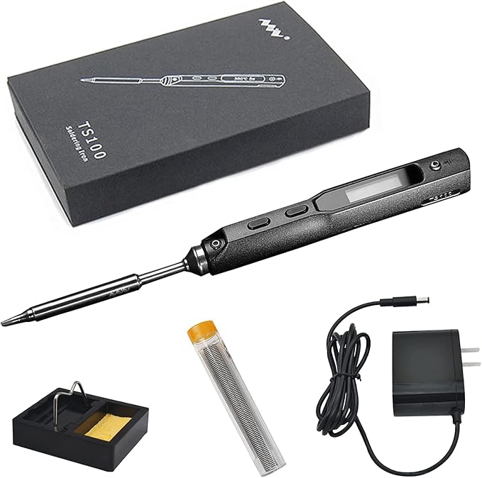 MINIWARE Mini Electric Soldering Iron Kit TS100, Output Power 24W-65W, Adjustable Temperature 100℃-400℃, Programmable, OLED Display, Powered by