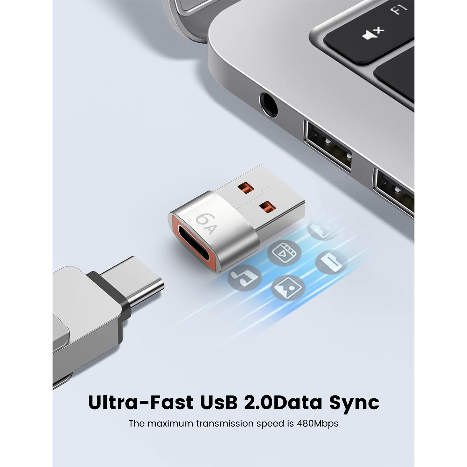 10 x 10 Gbit/s/120 W USB C auf USB Adapter & C Stecker auf 3.1 Buchse, Ladegerät, kompatibel mit MacBook Pro/Air, iPhone 17, 16, 15 Pro Max/15 Plus/14, 13, 12, Samsung Galaxy S25/S24/S23/S22 (Silber)