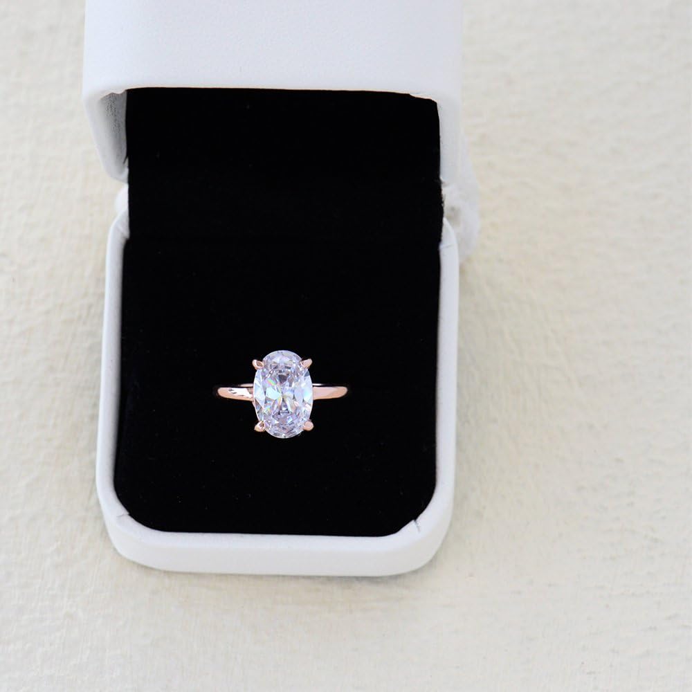 LEMON GRASS 3.5ct Oval Solitaire Engagement Ring Thin Band in Sterling Silver 925 Size 4-9