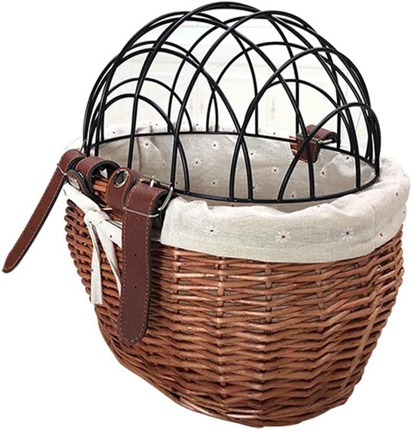 HBJWOV Dog Bicycle Storage Basket Handwoven Pet Seat Front Handlebars Easy to Install