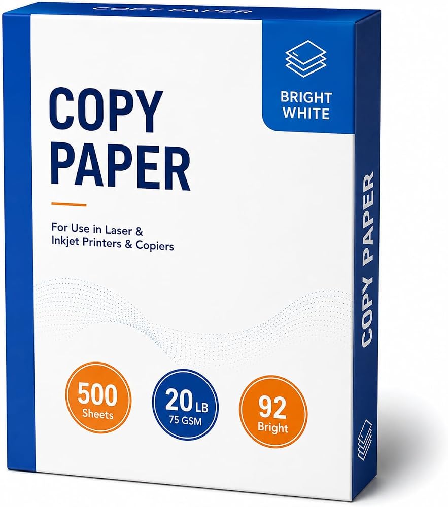 Papel de copia de 8,5 x 11 pulgadas, 20 lb (75 GSM), 92 blanco brillante, 500 hojas, papel de impresora multiusos para impresoras láser y de inyección de tinta, fotocopiadora, hogar, oficina 1 resma