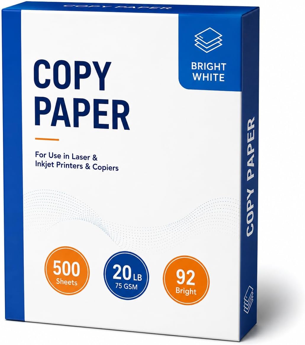 Copy Paper 8.5 x 11 Inch, 20 lb (75 GSM), 92 Bright White, 500 Sheets, Multipurpose Printer Paper for Laser & Inkjet Printers, Copier, Home, Office 1 Ream