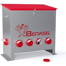 150LB Automatic Chicken Feeder, No-Waste Metal Poultry Feeder with 6 Ports, Predator-Proof Latch & Weatherproof Design, Includes Anti-Tip Ground Stakes & Vegetable Hanging Feeder