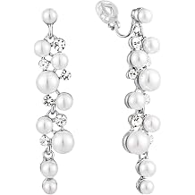 Clip On Earrings Simulated Pearl Wedding Bridal Dangling Dangle Clip Earrings for Women Non-pierced