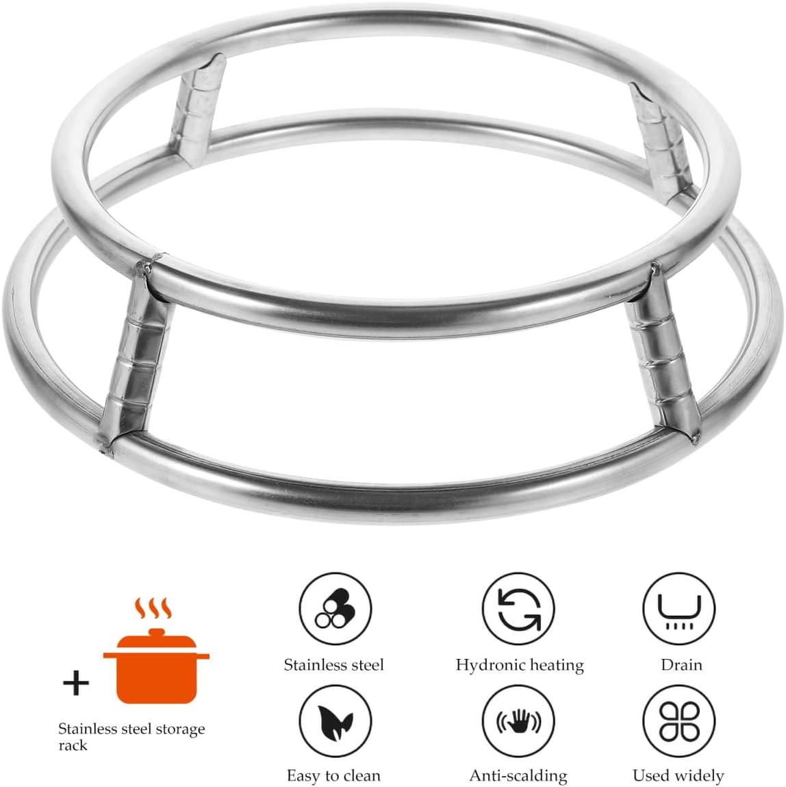 Unomor 2Pack Round Stainless Steel Pot Holders Heat Resistant Wok Stand and Steam Rack for Gas Stove Kitchen Organizer Space-Saving Cookware Holder