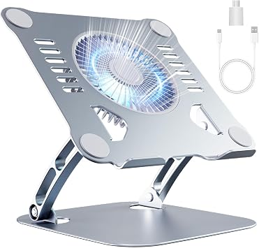 Laptop Cooling Stand SHUWEI with High Airflow Cooling Fan, Foldable, Infinitely Adjustable Angle and Height, High-Strength Aluminum Alloy, Weight Capacity 10kg, Compatible with 16-Inch Laptops