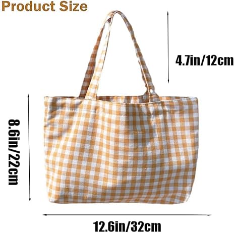 Joyhey Small Plaid Canvas Tote Bag - Green Eco-Friendly Reusable Shopping Or Beach Bag, 8.6"x12.6"x3.1" - View #2