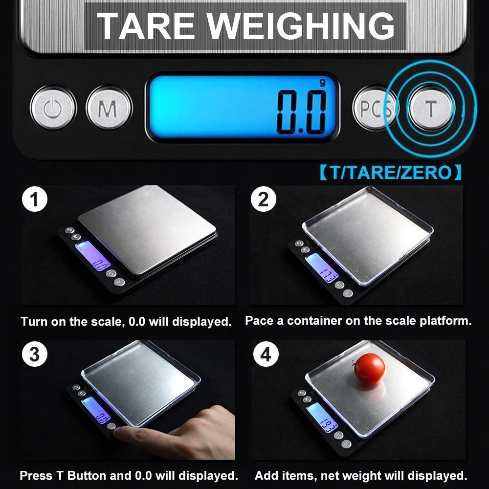 Báscula de Cocina Digital de 3 kg/0,1 g, báscula electrónica Profesional para Alimentos con Pantalla LCD iluminada, Color Negro,