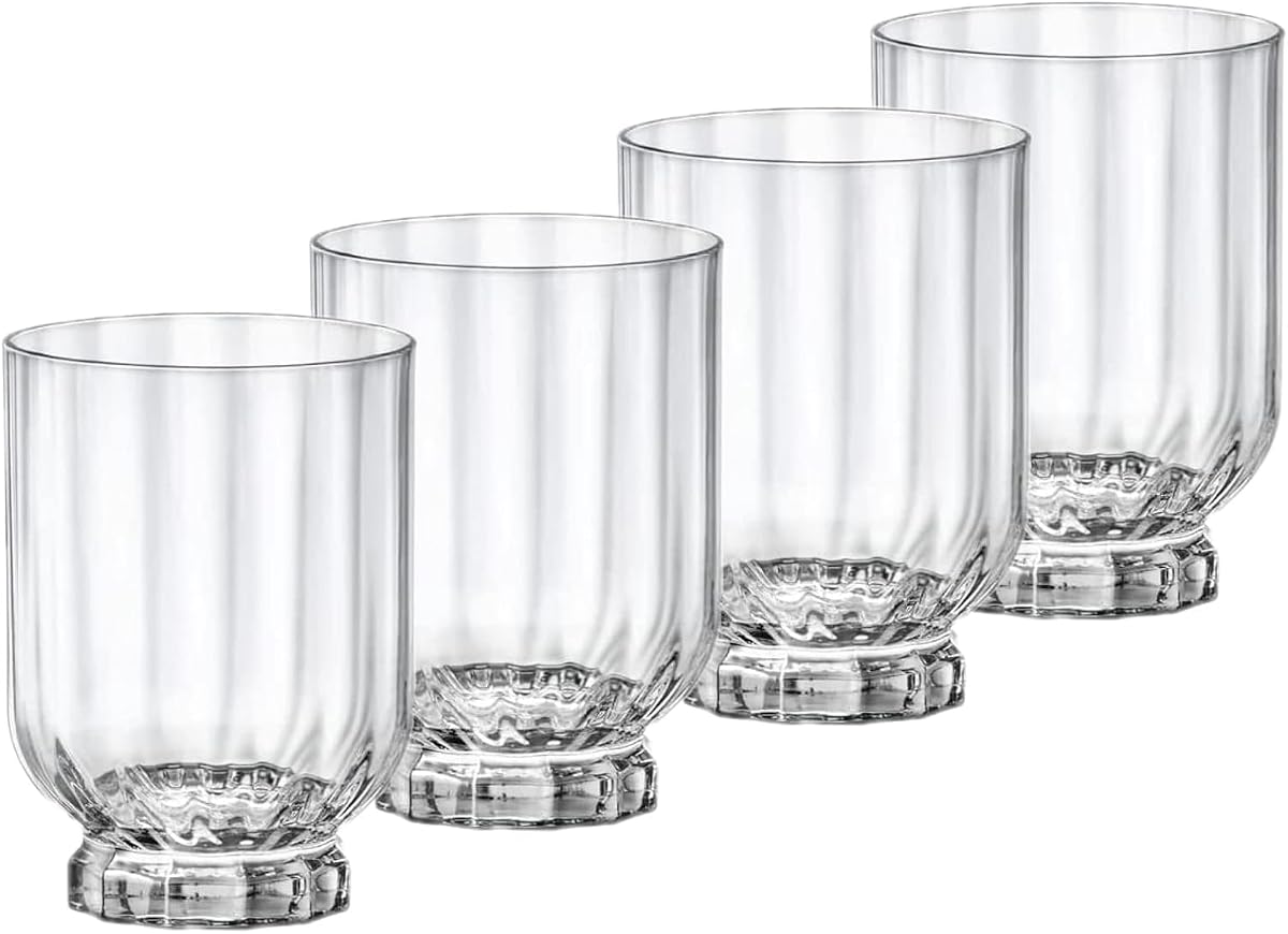Bormioli Rocco Florian 12,6 oz. Vasos dobles DOF antiguos, transparentes, juego de 4