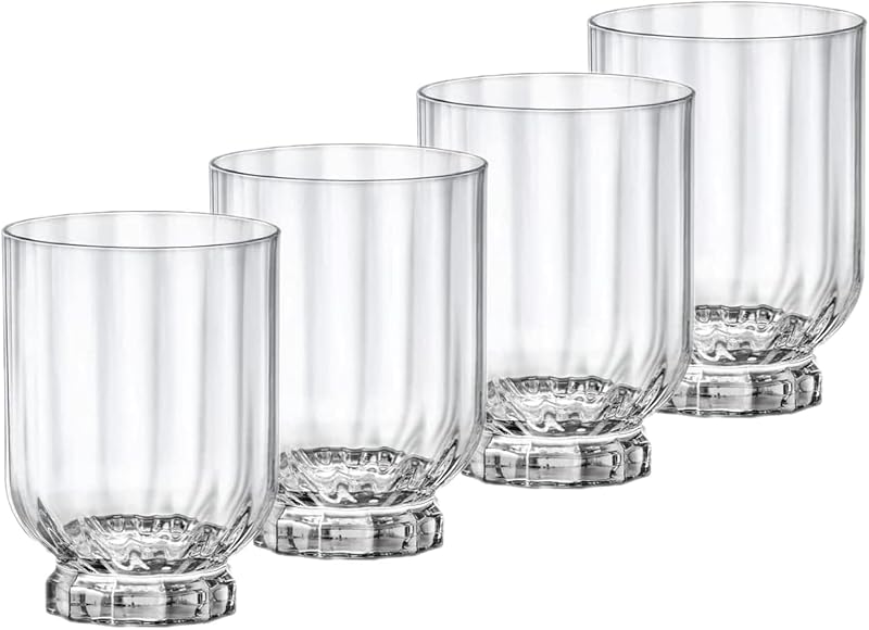 Bormioli Rocco Florian 12,6 oz. Vasos dobles DOF ​​antiguos, transparentes, juego de 4