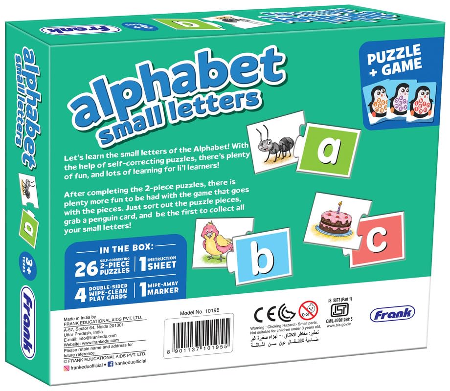 Image of Frank Alphabet Small Letters Puzzle & Game | Fun & Interactive Self-Correcting Jigsaw Puzzle with Penguin Letter Lotto for Kids 3+ Years | Educational Toy for Letter Recognition, Focus & Motor Skills