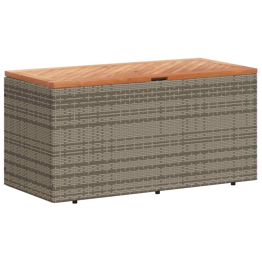 vidaXL Garden Storage Box, Outdoor Storage Box for Patio, Blanket Box for Cushion Tool, Storage Chest, Grey Poly Rattan Acacia Wood