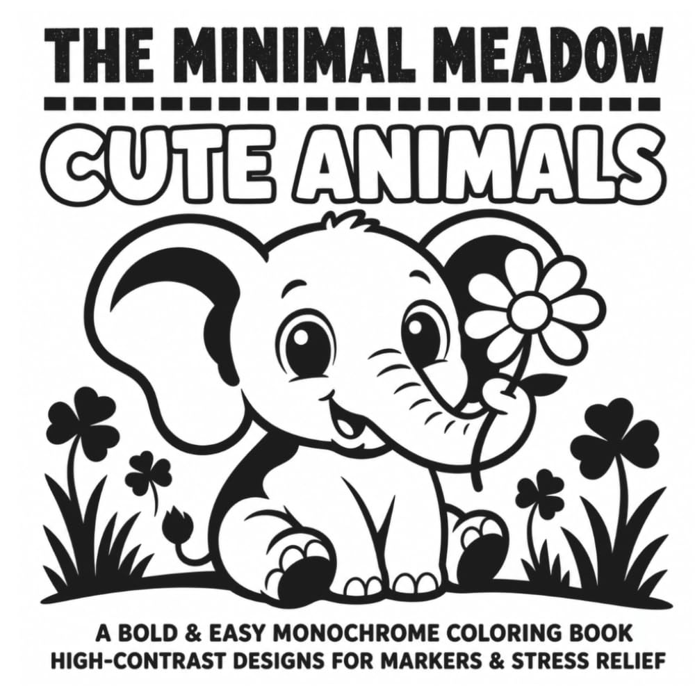 The Minimal Meadow: Cute Animals: A Bold & Easy Monochrome Coloring Book | High-Contrast Designs for Markers & Stress Relief