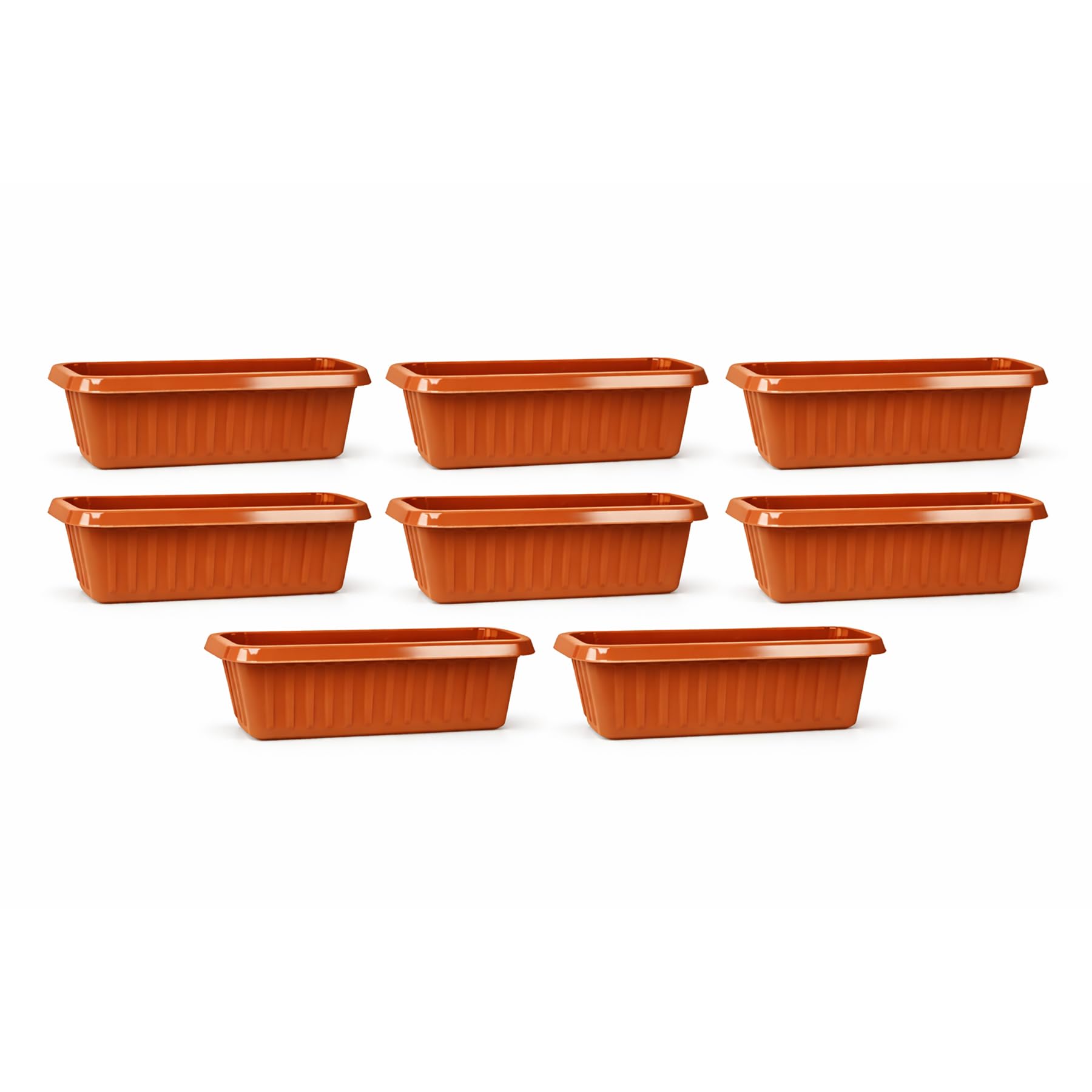 Simpa Terracotta Plastic Chunky Garden Trough Planter Pots 50Cm Length - Set Of 8 Pots - Suitable For Indoor Or Outdoor Use With Diy Drainage Holes.