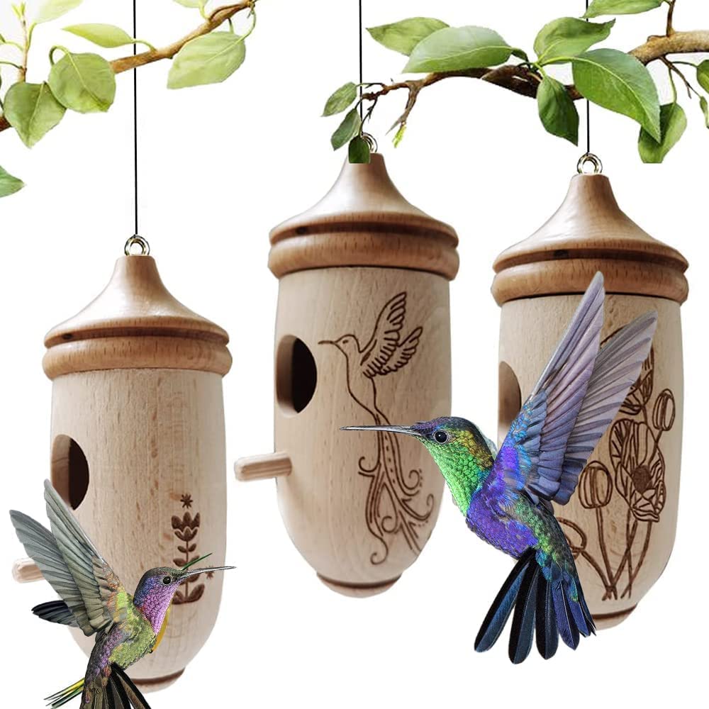 Daimofs11 Kolibri-Haus, Kolibri-Häuser aus Holz, zum Aufhängen im Freien, Mini-Kolibri-Nest für Schwalben, Papagei, Kolibri, Zaunkönig, Spatzen und Gartendekoration (D+E+F), 2022