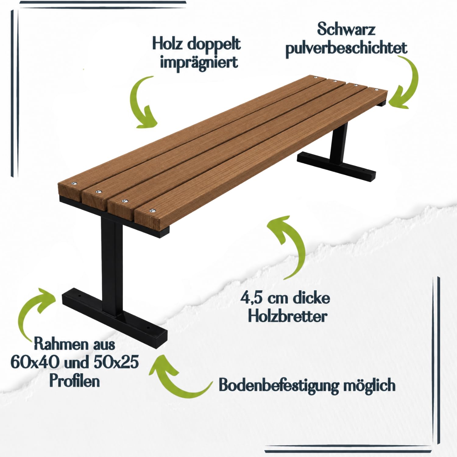 Panchina da Esterno Resistente alle Intemperie - Panca da Giardino in Legno di Abete Scandinavo Levigato, Metallo Verniciato a Polvere - Capacità di 350kg (Boston-BO Marrone 150cm,CE)