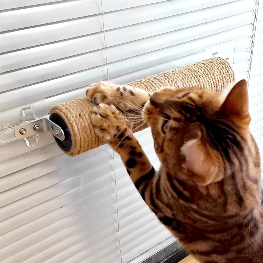 review La La Pet® 3 Pack Punch Free Glass Wall Mount Cat Scratching Post Sisal Cat Scratcher Post Cat Wall Climbing Scratcher Cat Wall Furniture Cat Claw Scratcher for Indoor