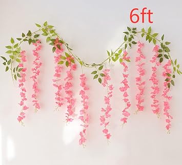2 Pack 20 Branches Wisteria Hanging Flowers 6 Feet Artificial White Wisteria Vine Silk Flowers Garland for Wedding Arch Party Garden Home Decor (Pink)